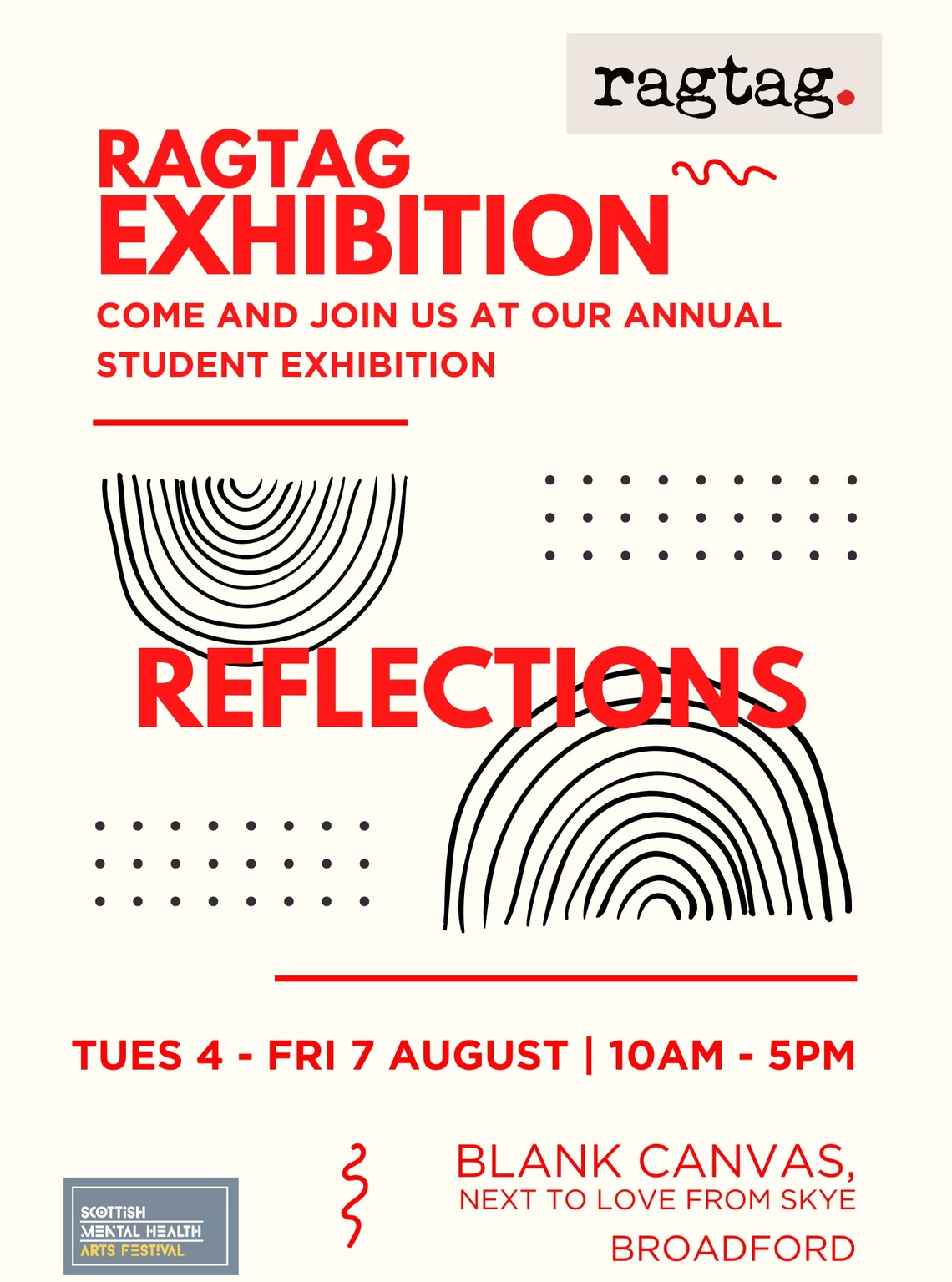 Poster for Rag Tag art exhibition in Skye August 2026